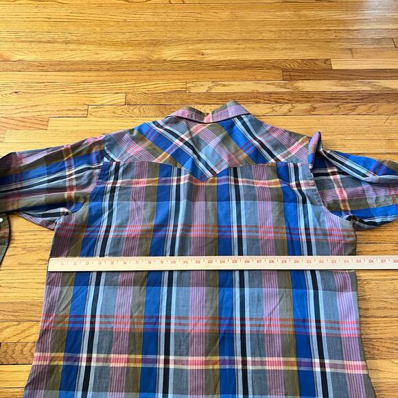 Wrangler Shirt Mens 17 1/5 36 Cowboy Cut X-Long Tails Long Sleeve Pearl Snap - Picture 6 of 9